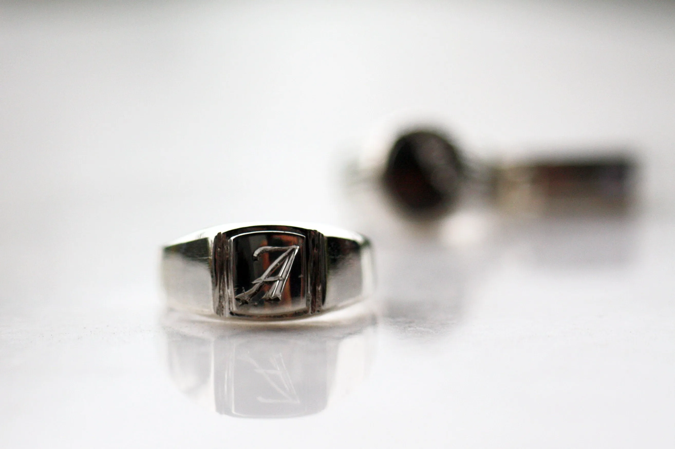 Engraved Square signet monogram ring