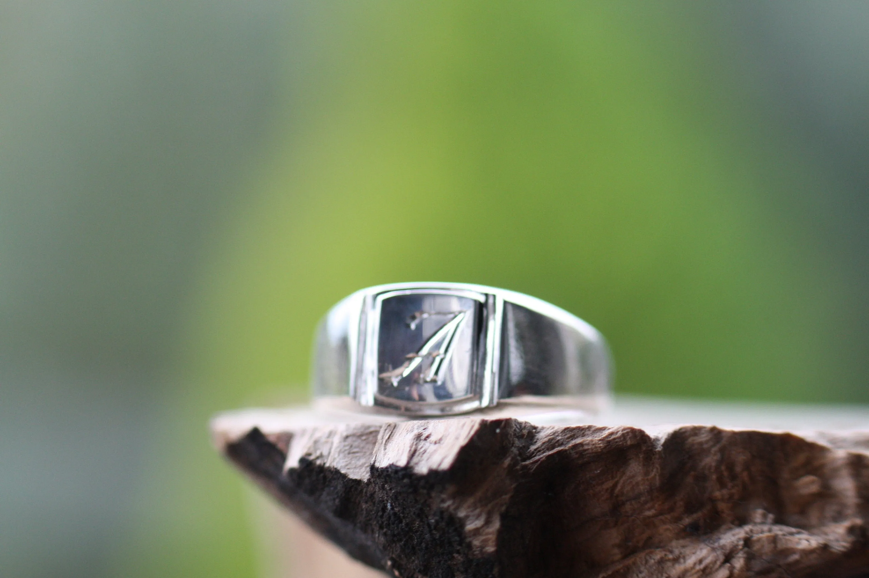 Engraved Square signet monogram ring