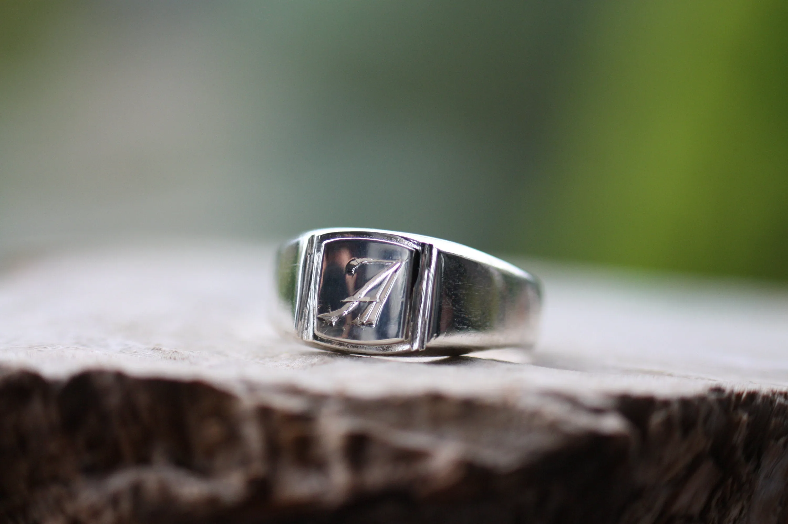 Engraved Square signet monogram ring