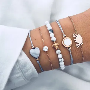 European and American style woven bracelet love turtle turtle geometric round diamond set of five sets of bracelet set