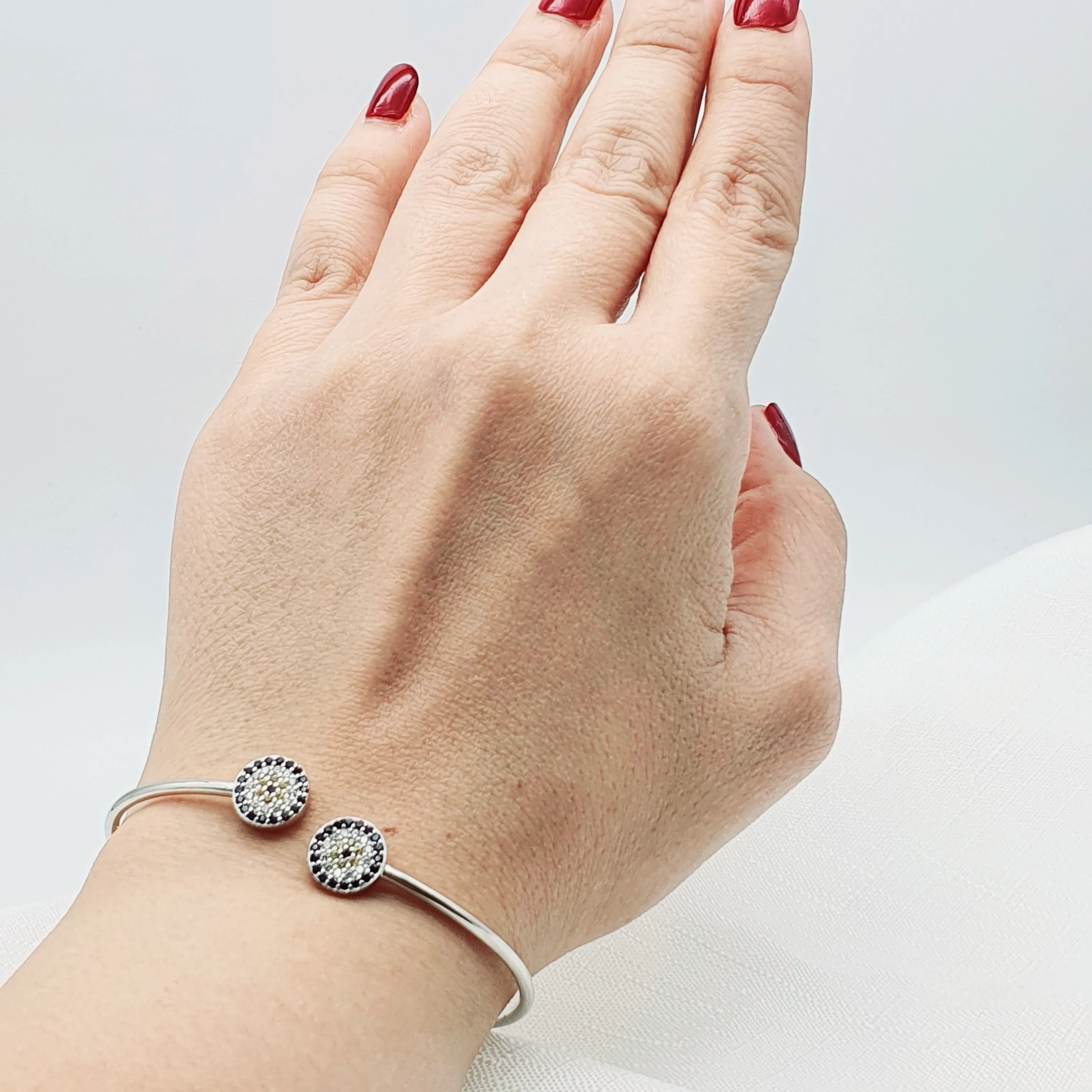 Evil Eye Bangle Cuff Bracelet, Sterling Silver