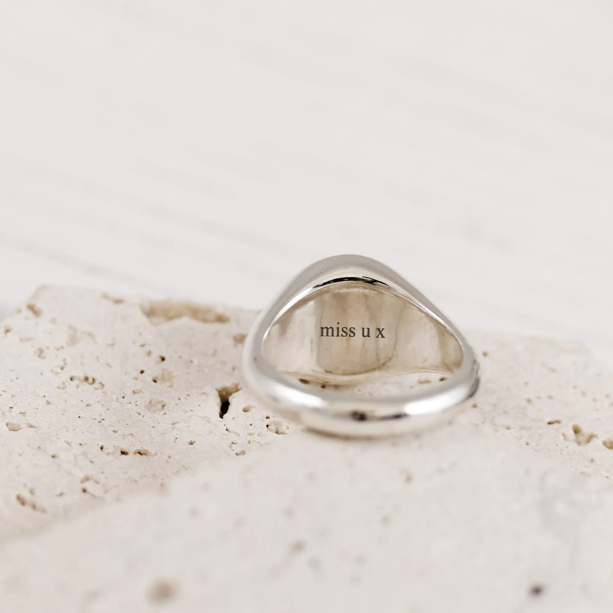 Family Initials Large Round Silver Signet Ring