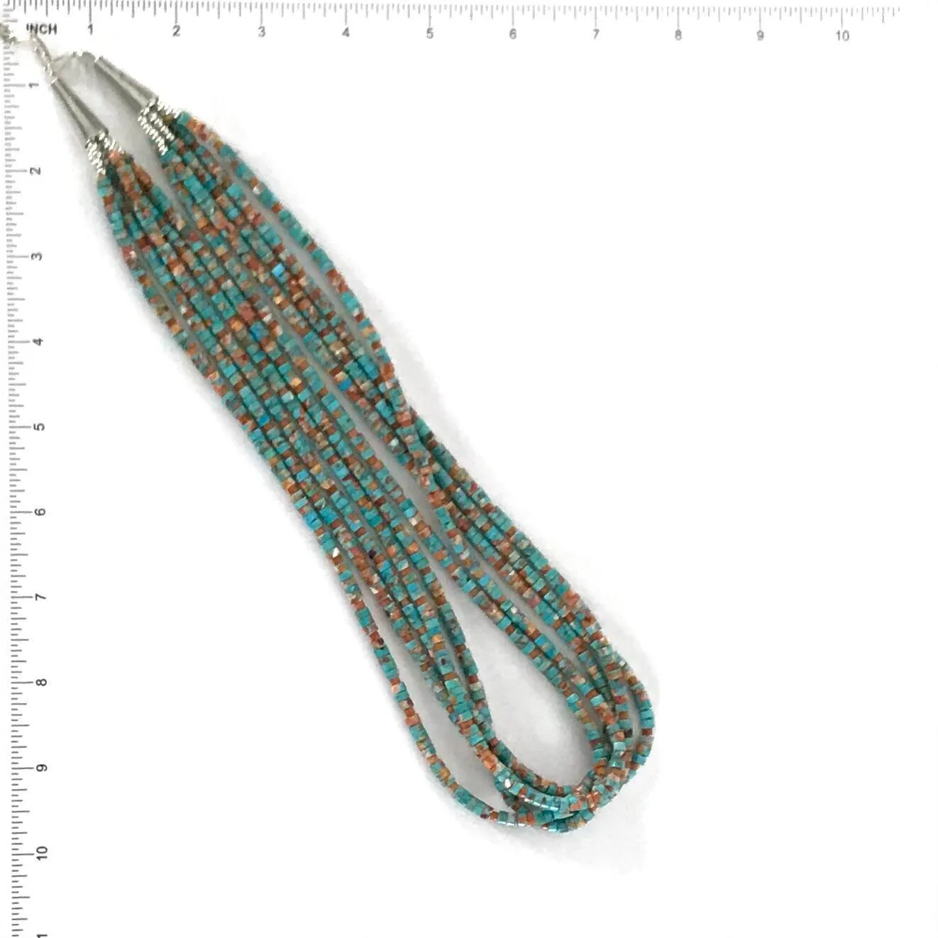 Fred Archuleta Turquoise and Apple Coral 5 Strand Heishi Necklace