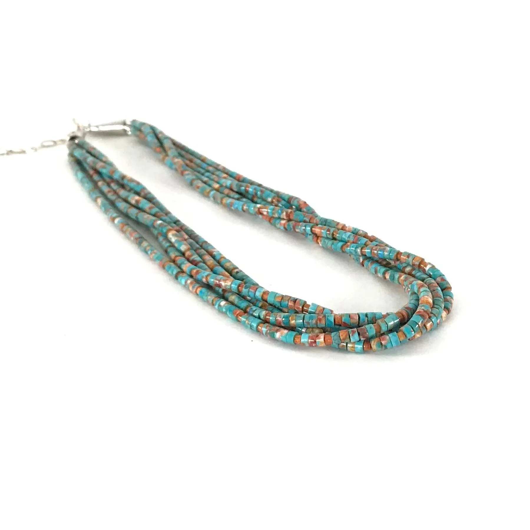 Fred Archuleta Turquoise and Apple Coral 5 Strand Heishi Necklace