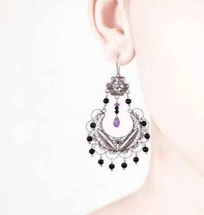 Frida chandelier earrings - jet stones