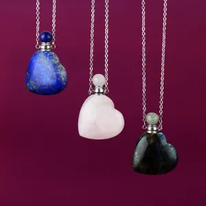 'Gamarra' Heart Shaped Natural Crystal Essential Oil Diffuser Bottle Pendant Necklace - 3 variations