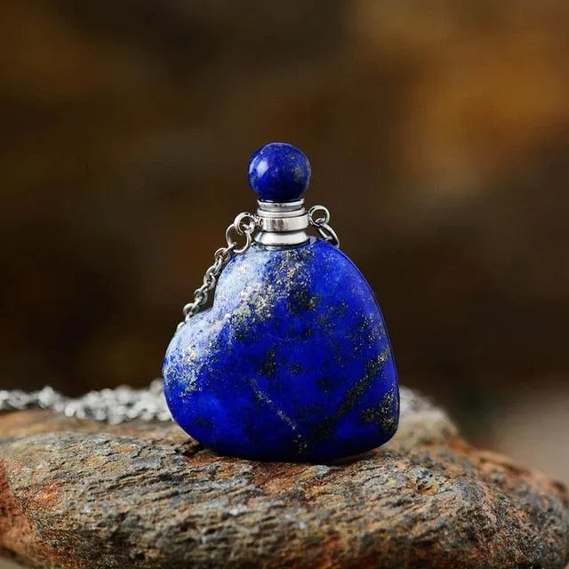 'Gamarra' Heart Shaped Natural Crystal Essential Oil Diffuser Bottle Pendant Necklace - 3 variations