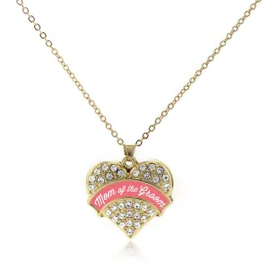 Gold Coral Mom of Groom Pave Heart Charm Classic Necklace
