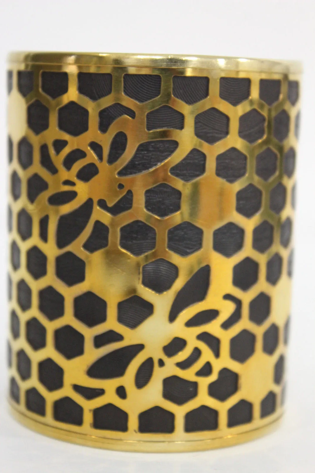 Gold Metal Hand Cuff Bracelet Honey Bees Hives Black