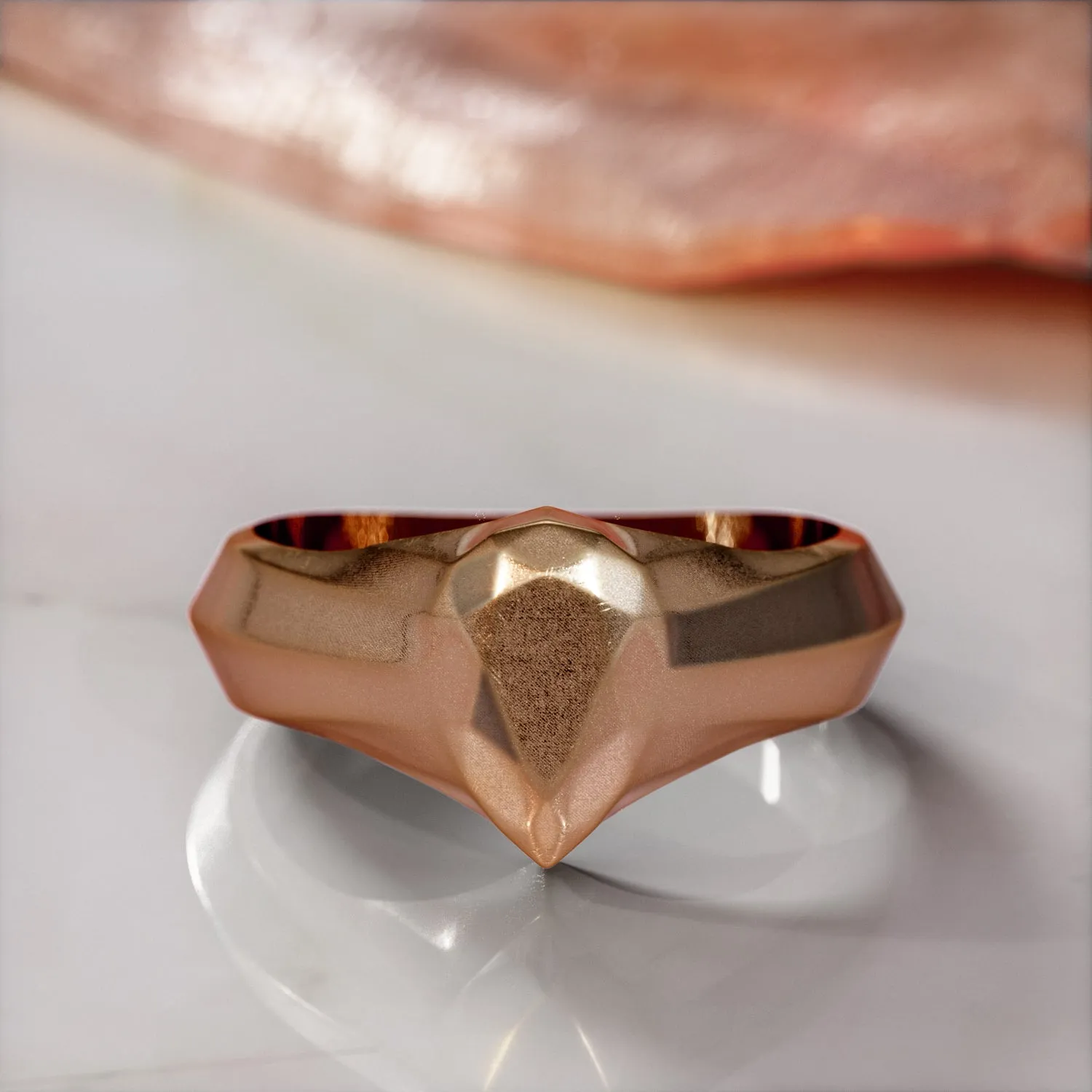 Golden Pear 14K Diamond Shaped Signet Ring For Men