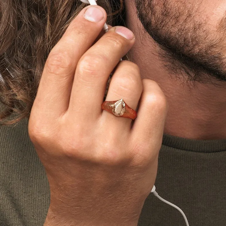 Golden Pear 14K Diamond Shaped Signet Ring For Men