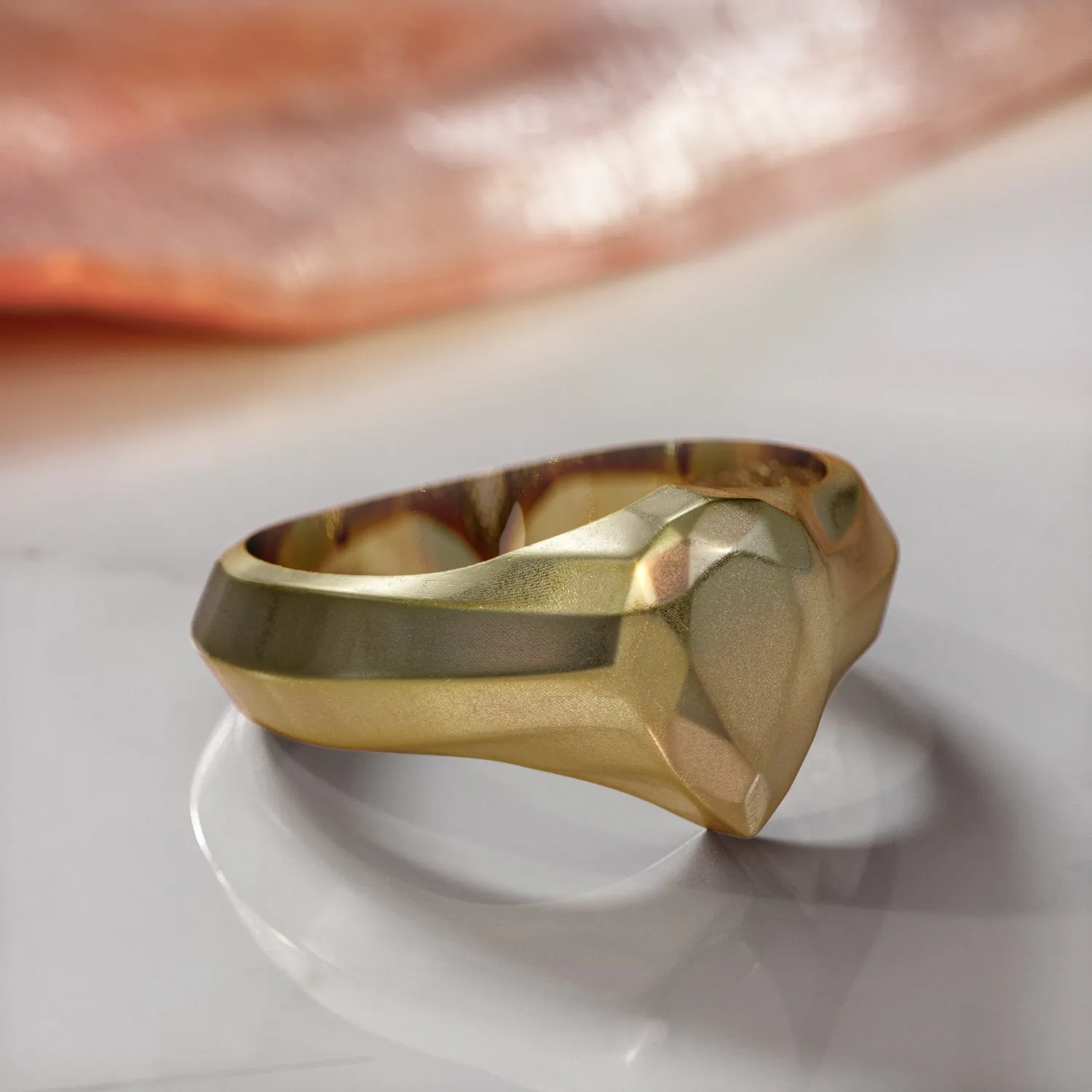 Golden Pear 14K Diamond Shaped Signet Ring For Men