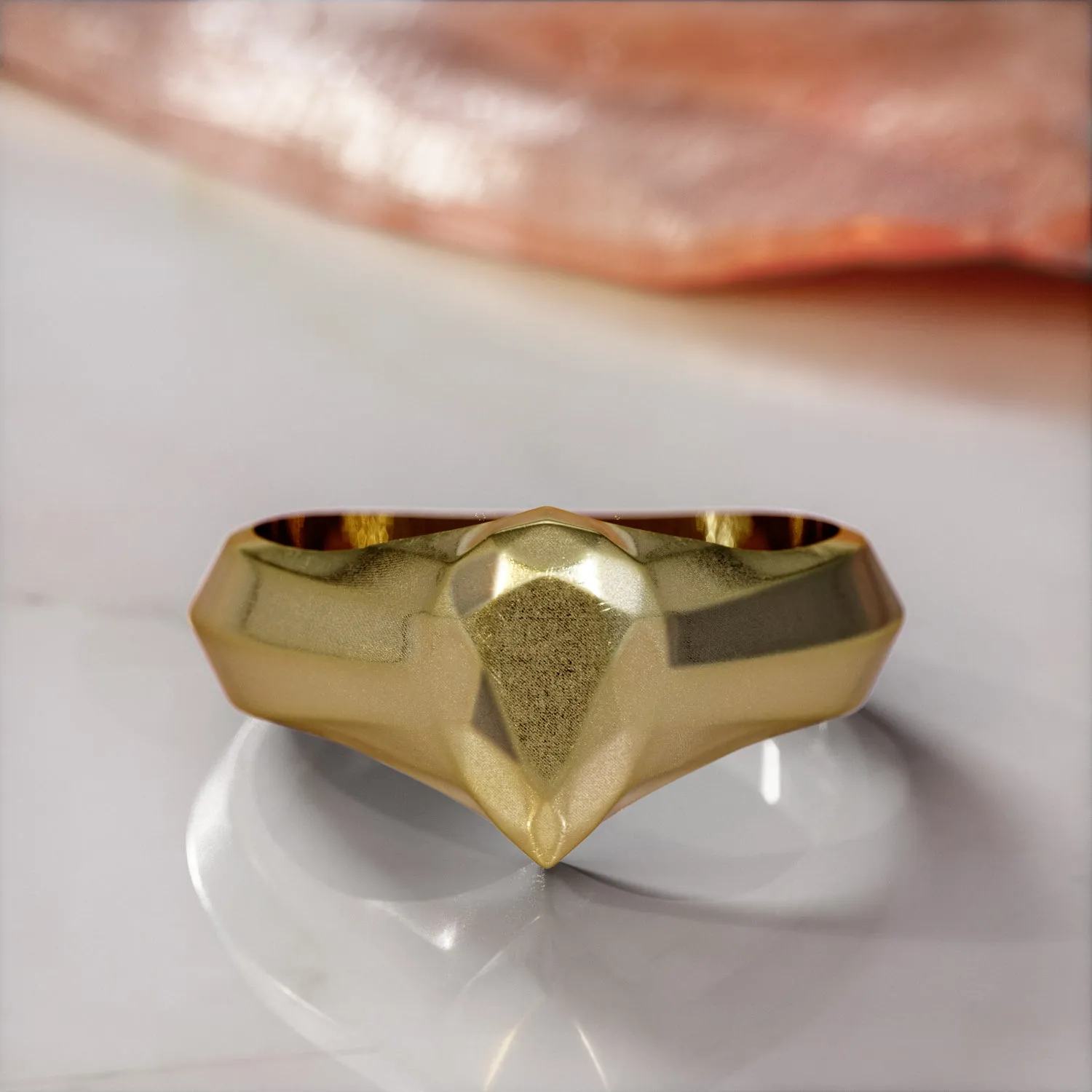 Golden Pear 14K Diamond Shaped Signet Ring For Men
