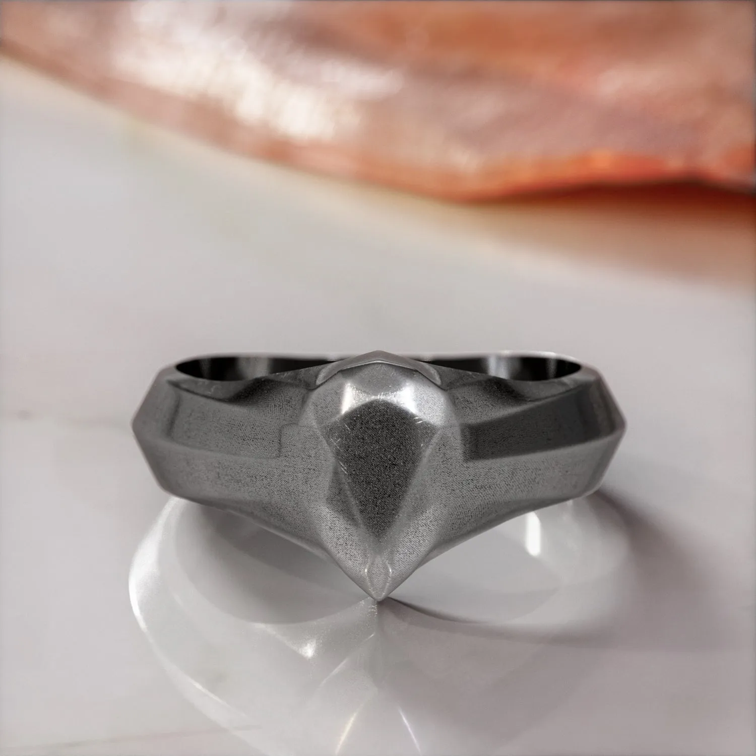 Golden Pear 14K Diamond Shaped Signet Ring For Men