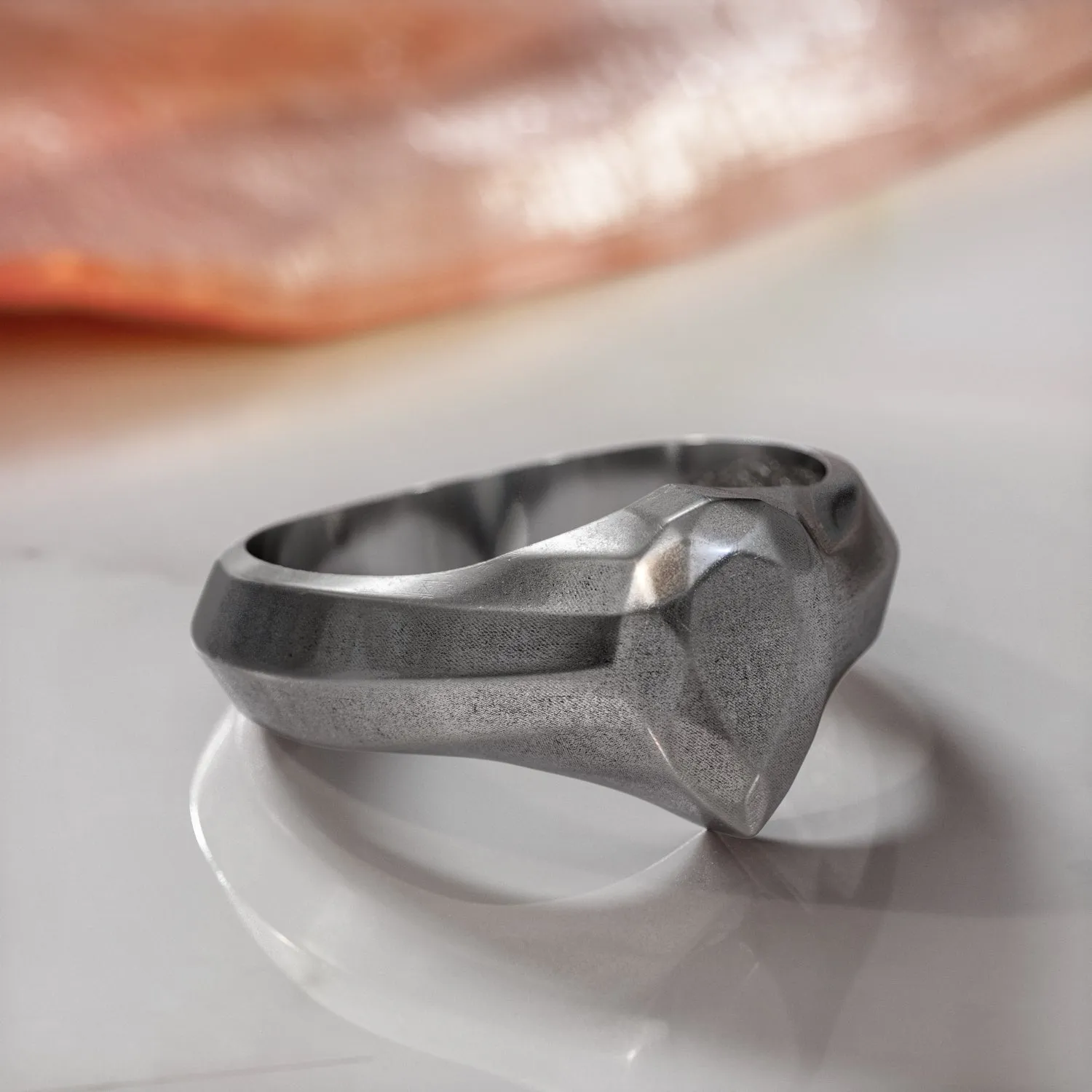 Golden Pear 14K Diamond Shaped Signet Ring For Men