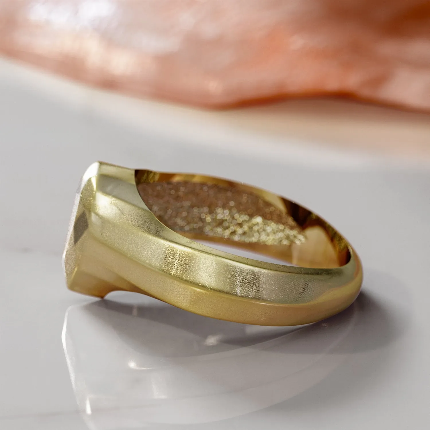 Golden Pear 14K Diamond Shaped Signet Ring For Men