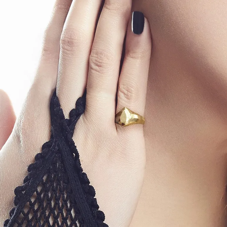Golden Pear 14K Diamond Shaped Signet Ring For Women