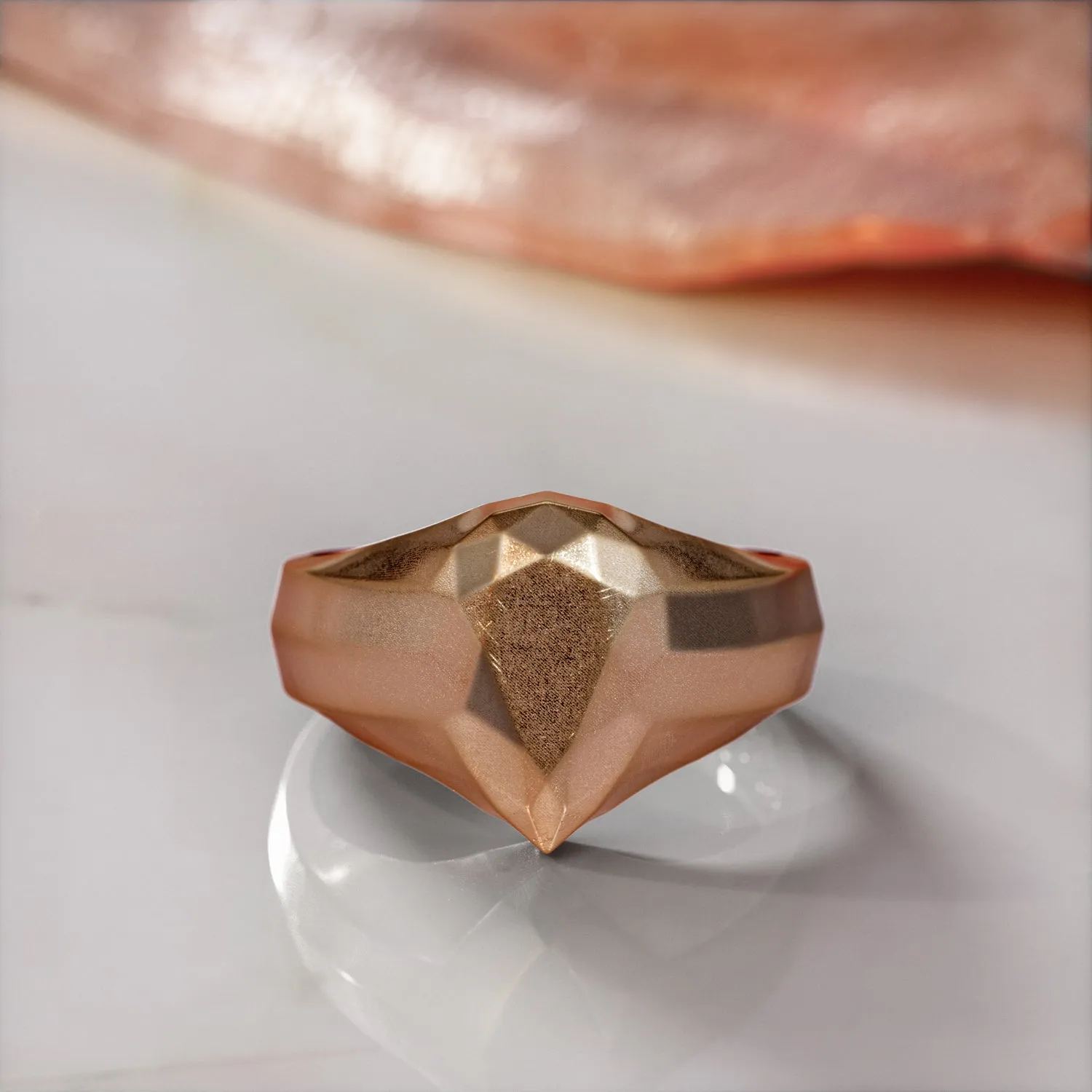 Golden Pear 14K Diamond Shaped Signet Ring For Women