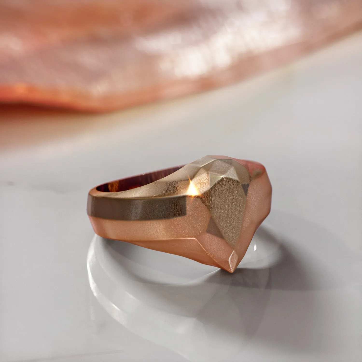 Golden Pear 14K Diamond Shaped Signet Ring For Women