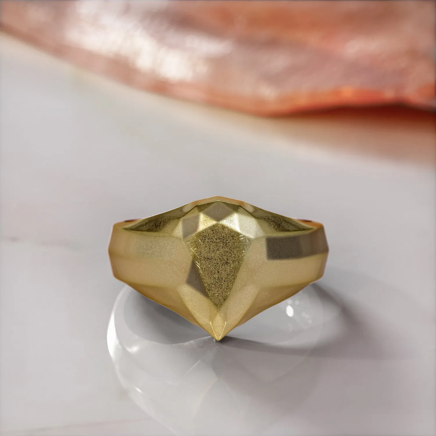 Golden Pear 14K Diamond Shaped Signet Ring For Women