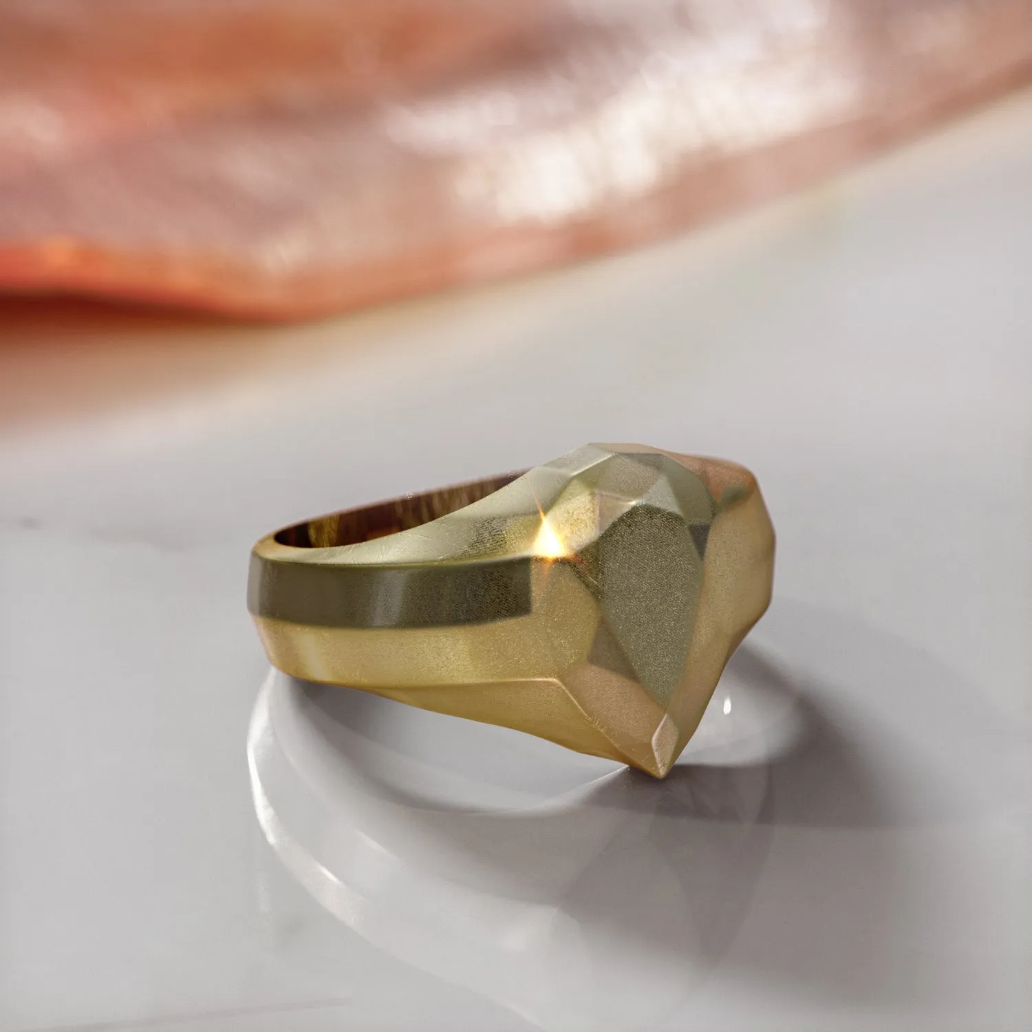 Golden Pear 14K Diamond Shaped Signet Ring For Women