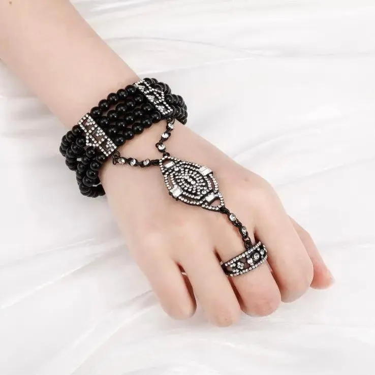 Great Gatsby 1920's Flapper Faux Pearl Bracelet - Black (Style 3)