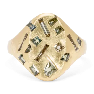 Green Mixed Cut Signet Ring - Made to Order