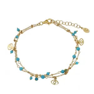 Gregio Simply Me/Tiny Shiny Double Chain Bracelet w/ Turquoise Enamel Beads- Gold