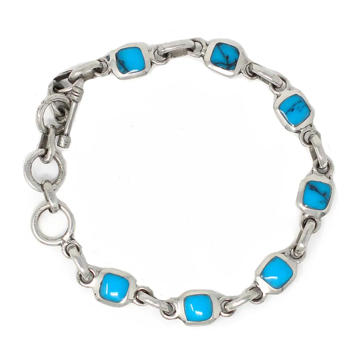 Handcrafted Mexican Alpaca Silver and Turquoise Cube Bracelet Artisana