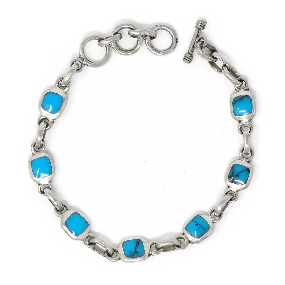 Handcrafted Mexican Alpaca Silver and Turquoise Cube Bracelet Artisana