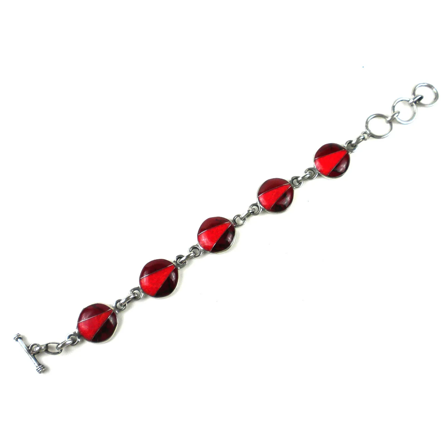 Handcrafted Mexican Alpaca Silver Red Jasper Disk Bracelet Artisana