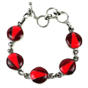 Handcrafted Mexican Alpaca Silver Red Jasper Disk Bracelet Artisana