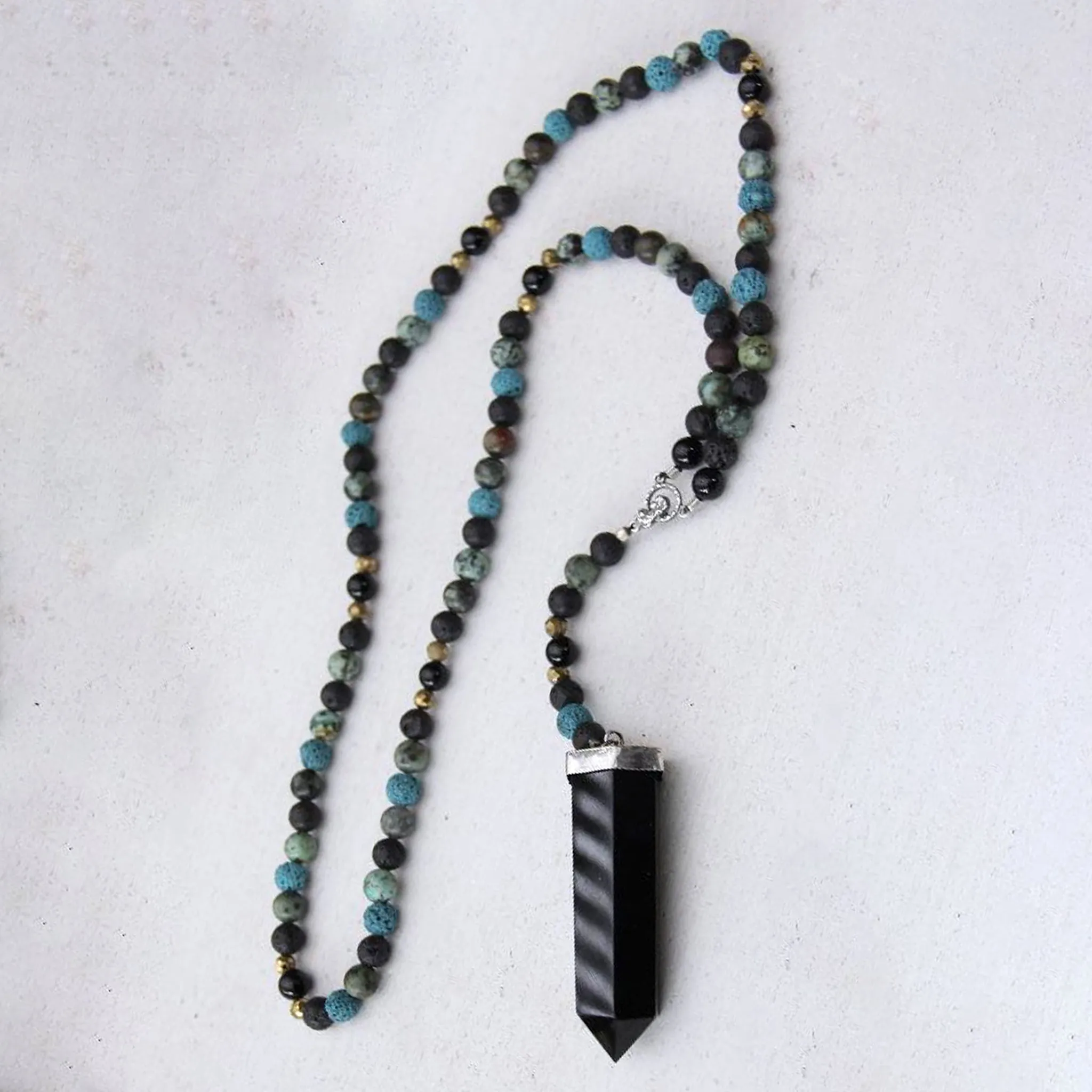 Handcrafted Prayer Beads - Blue (Onyx, Lava Stone, Lapis Lazuli, Agate)