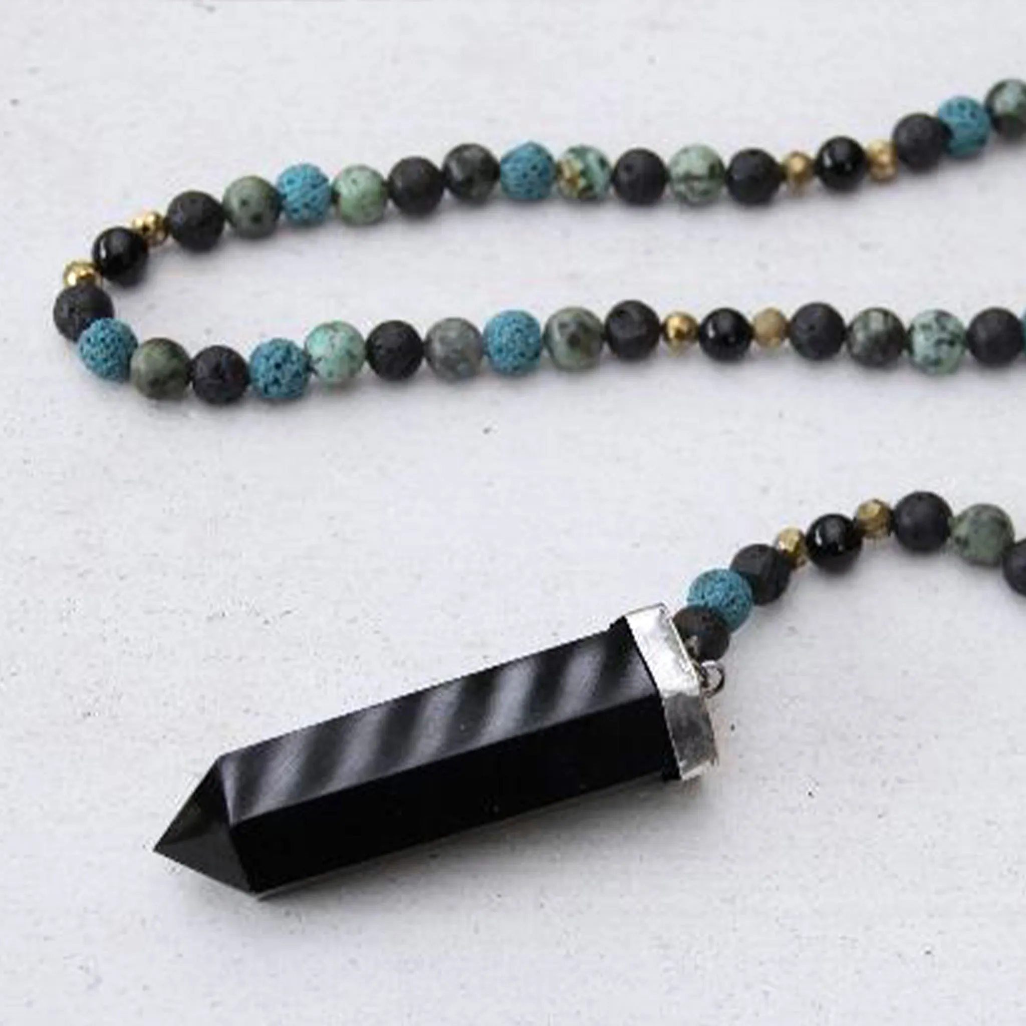 Handcrafted Prayer Beads - Blue (Onyx, Lava Stone, Lapis Lazuli, Agate)