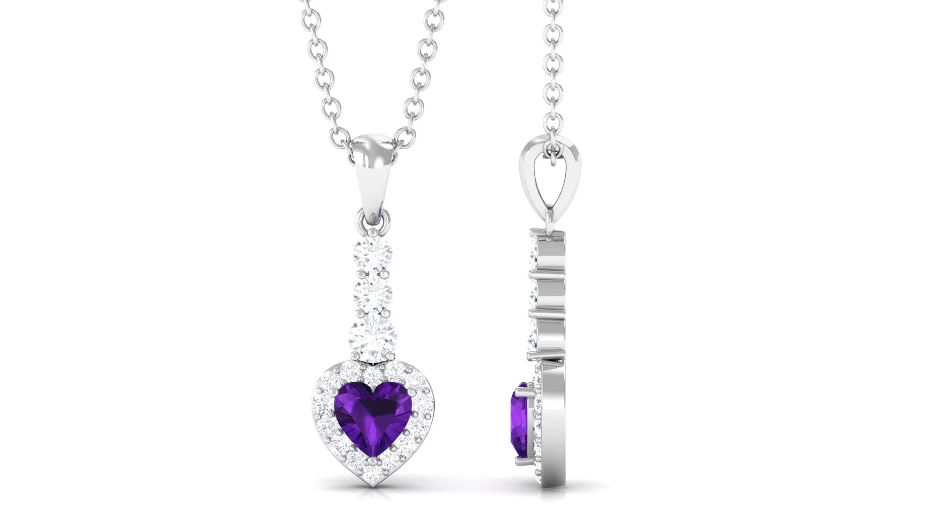 Heart Shape Amethyst Drop Pendant with Diamond