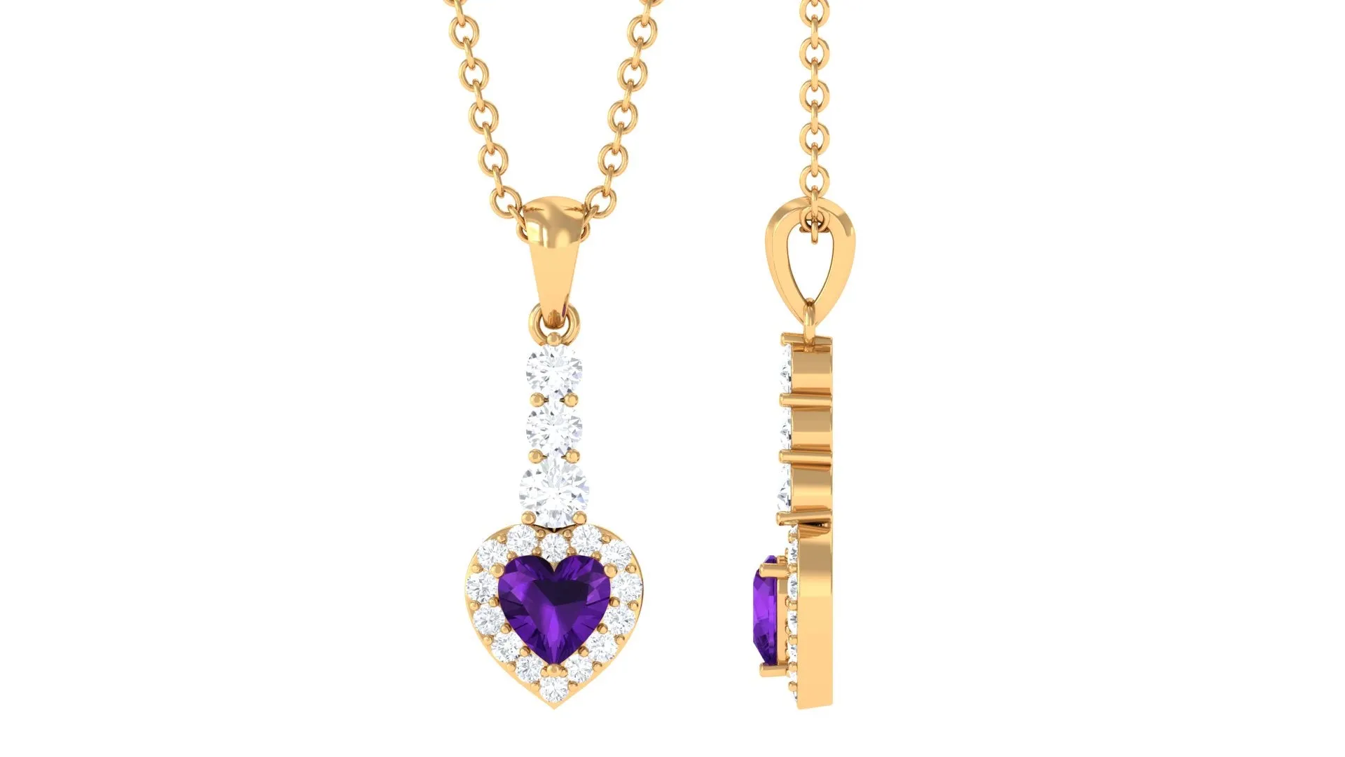 Heart Shape Amethyst Drop Pendant with Diamond