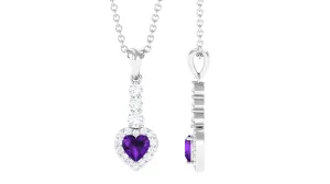 Heart Shape Amethyst Drop Pendant with Diamond