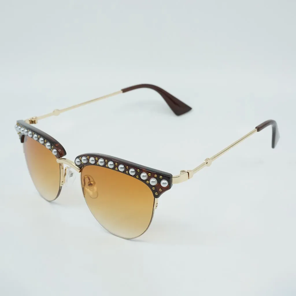 Hedi Metal Frame Rhinestone Inlaid Sunglasses