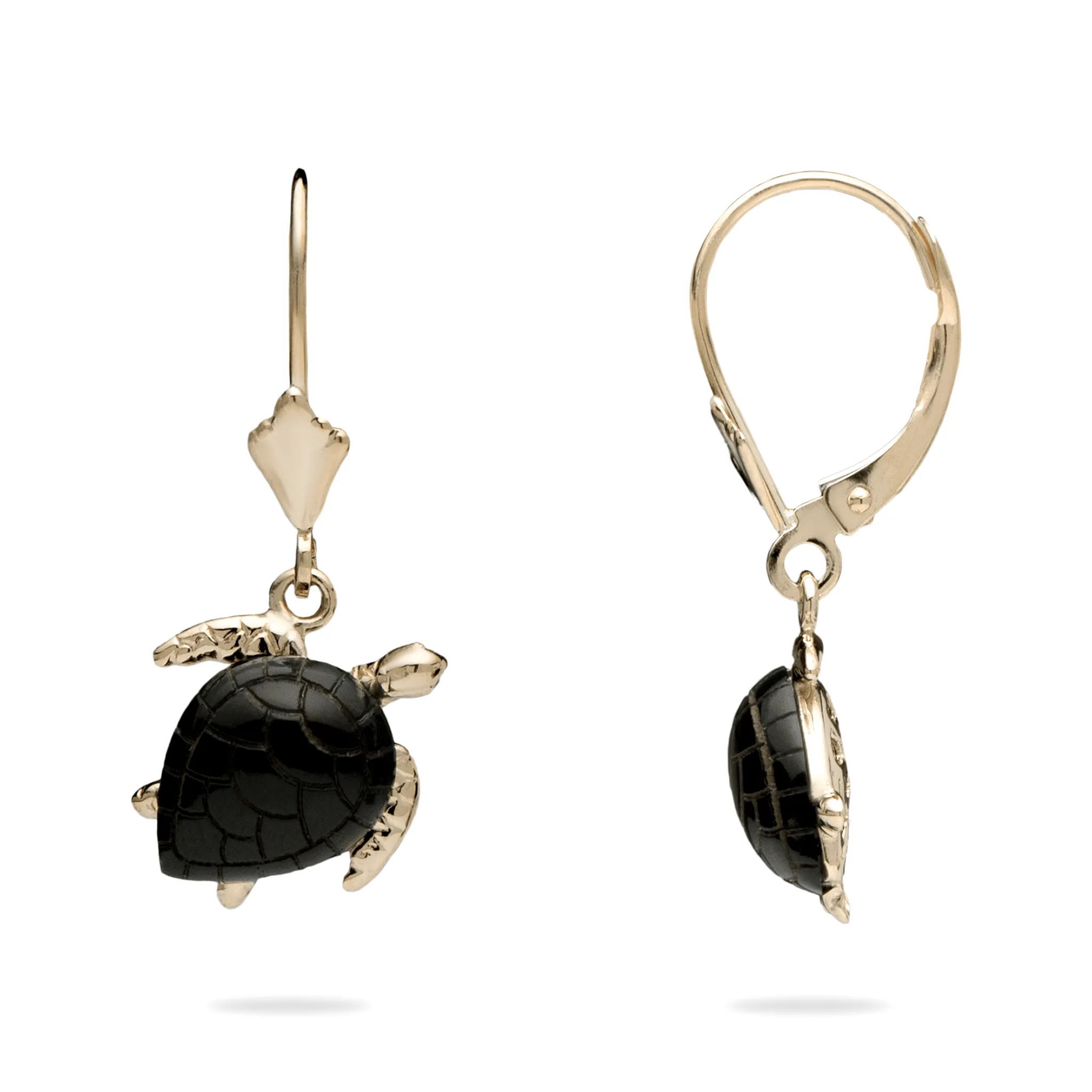 Honu Black Coral Earrings in Gold - 12mm