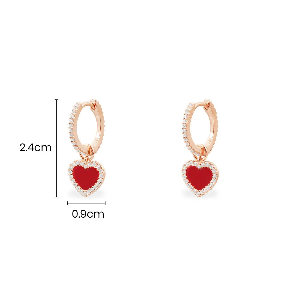 Huggie Earrings with Red Heart