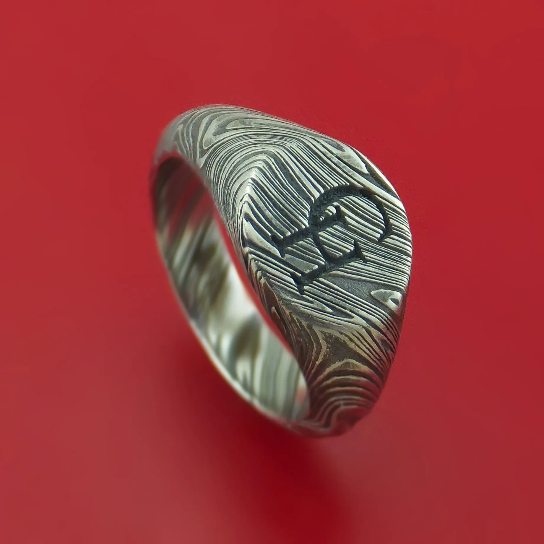 Kuro Damascus Steel Signet Ring Custom Made