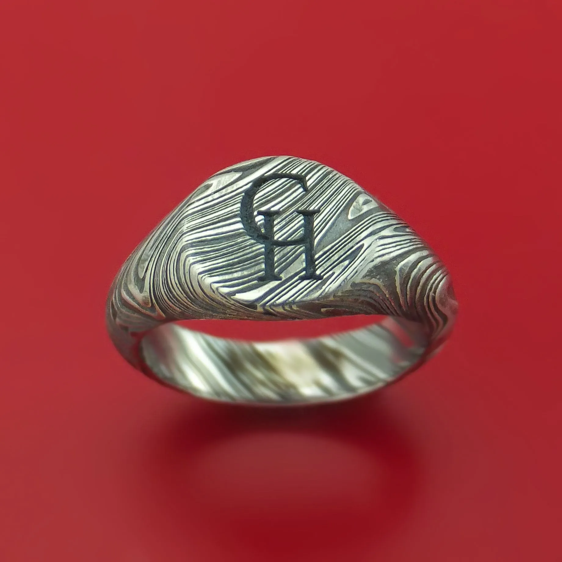 Kuro Damascus Steel Signet Ring Custom Made