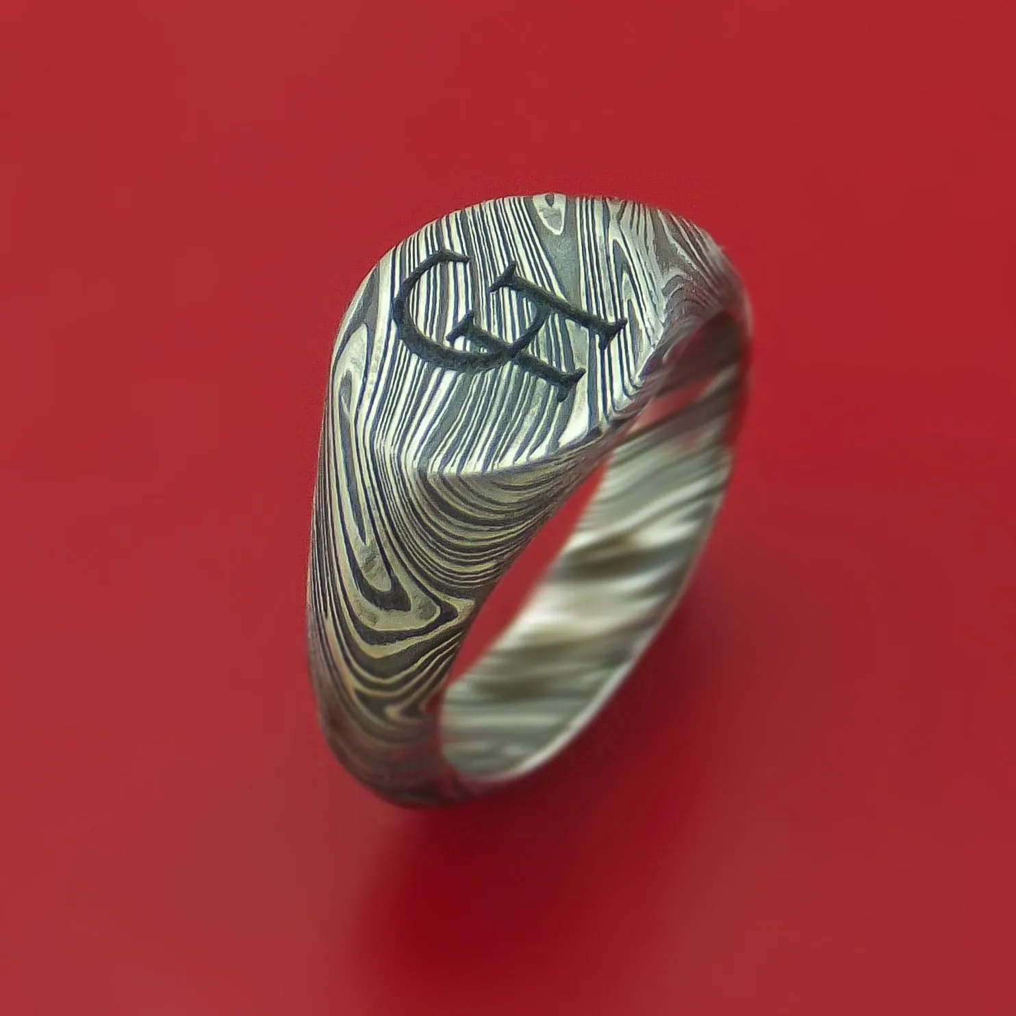 Kuro Damascus Steel Signet Ring Custom Made