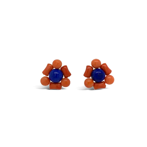 Lapis & Coral Estate Earrings