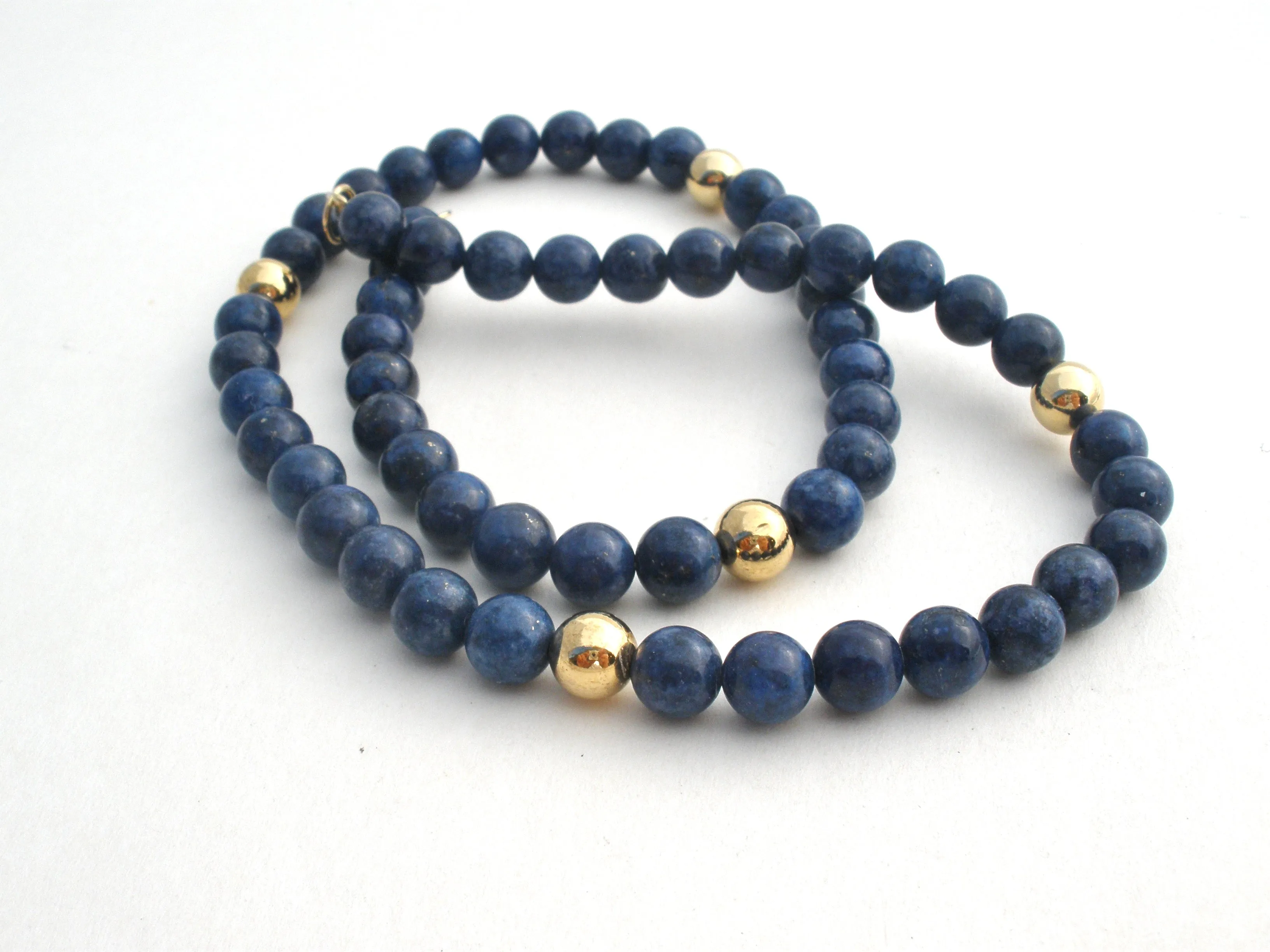 Lapis Lazuli Bead Necklace 925 Gold Plated 18.5" Long