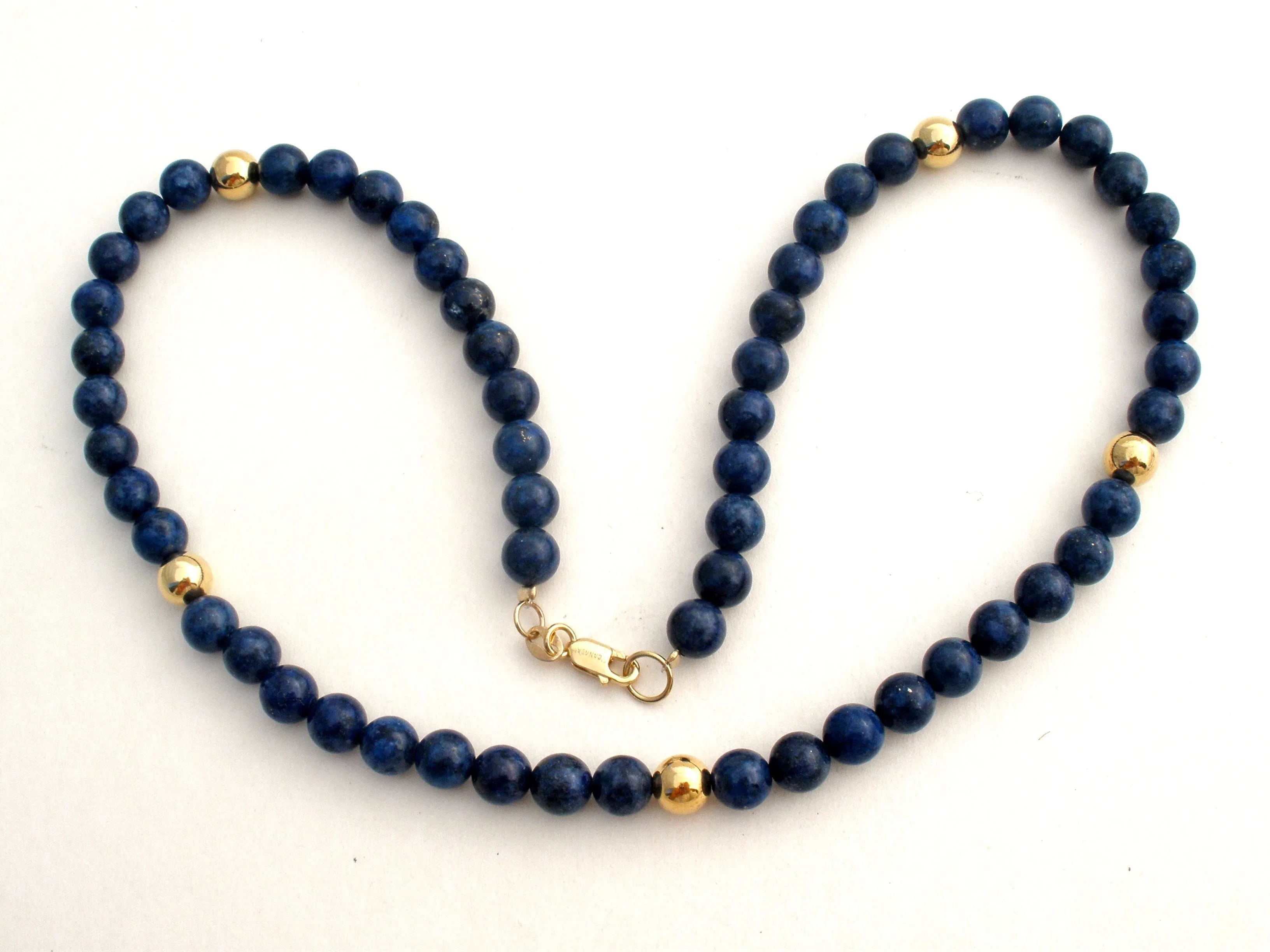 Lapis Lazuli Bead Necklace 925 Gold Plated 18.5" Long