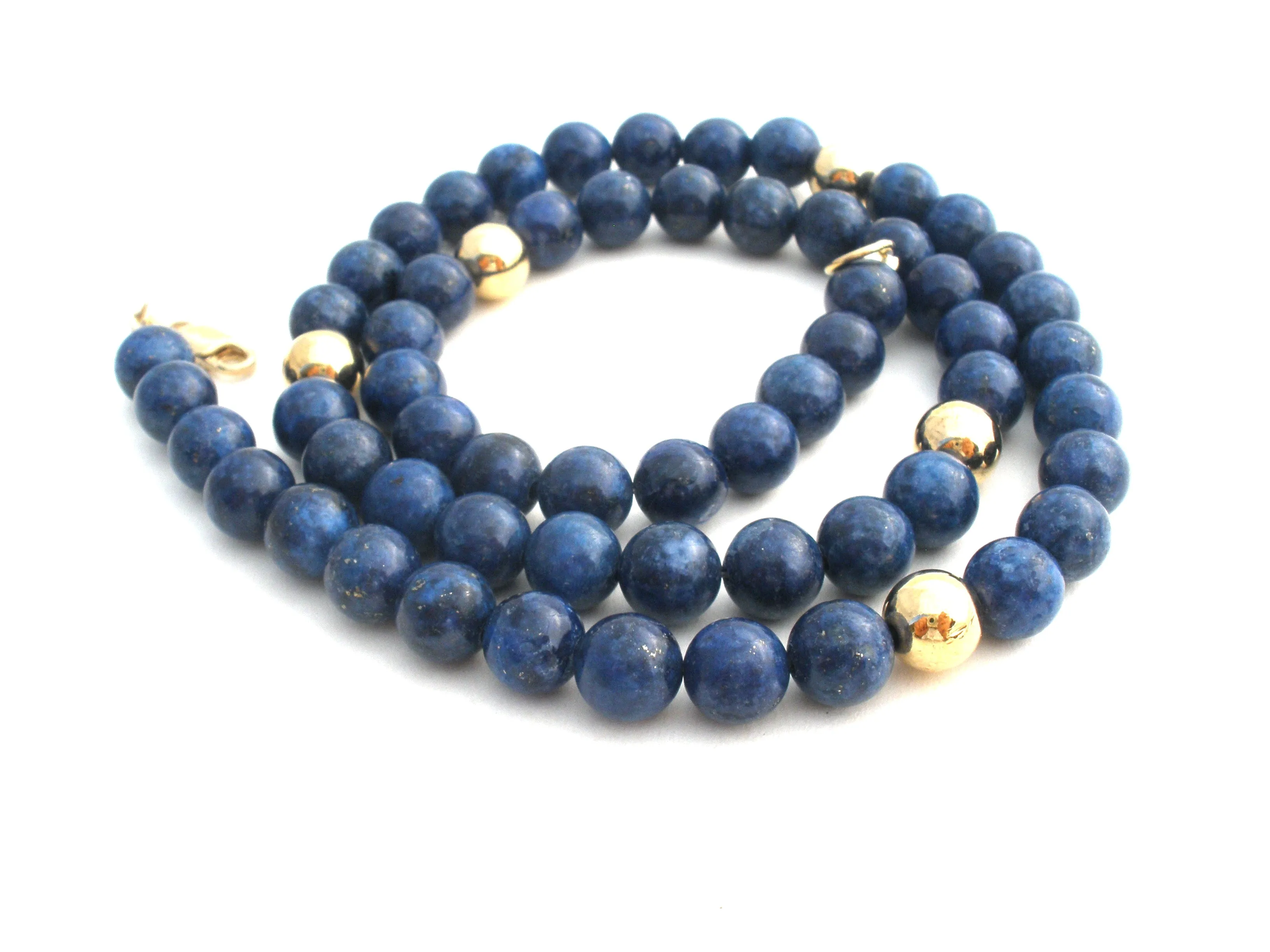 Lapis Lazuli Bead Necklace 925 Gold Plated 18.5" Long