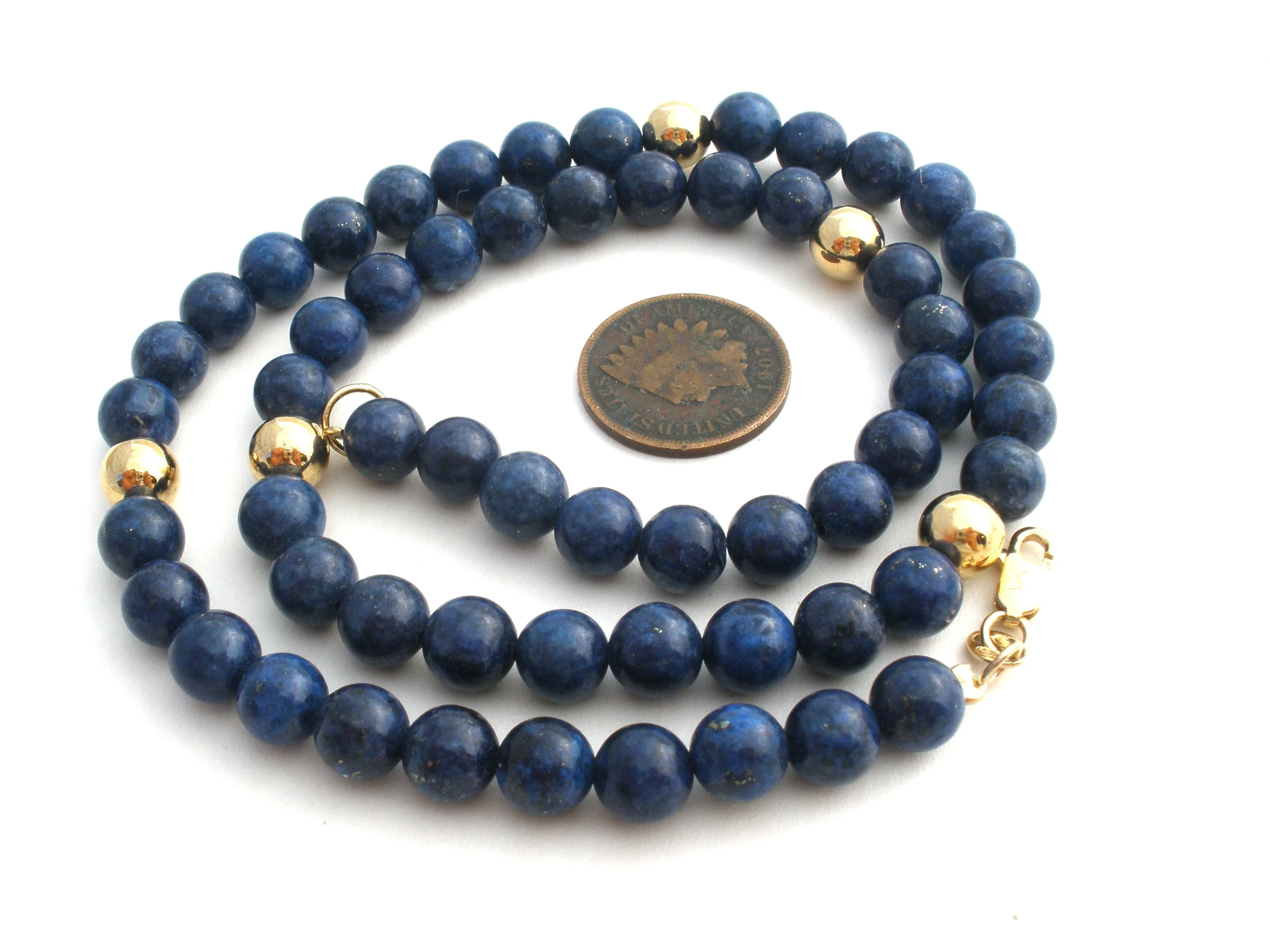 Lapis Lazuli Bead Necklace 925 Gold Plated 18.5" Long
