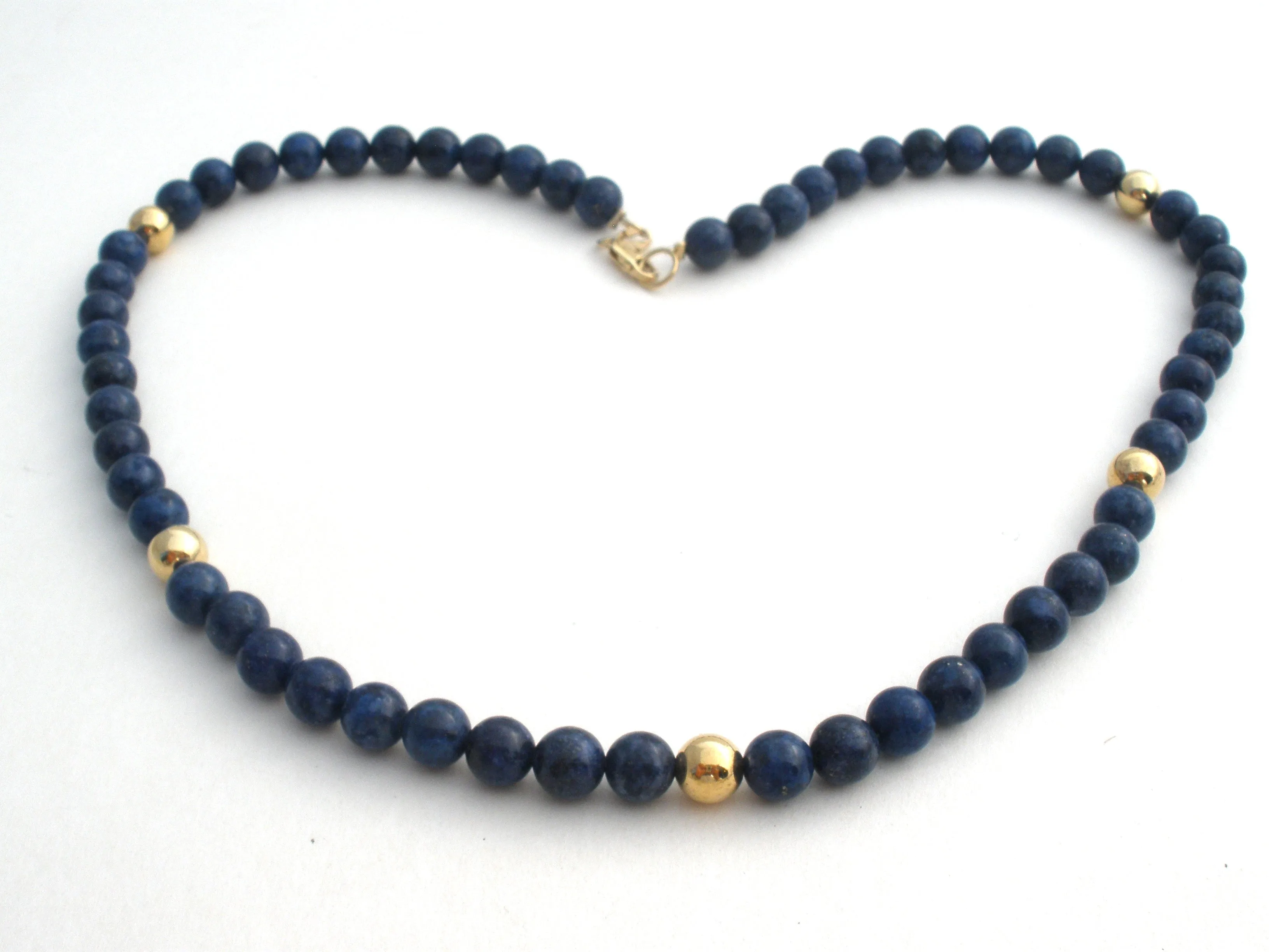 Lapis Lazuli Bead Necklace 925 Gold Plated 18.5" Long