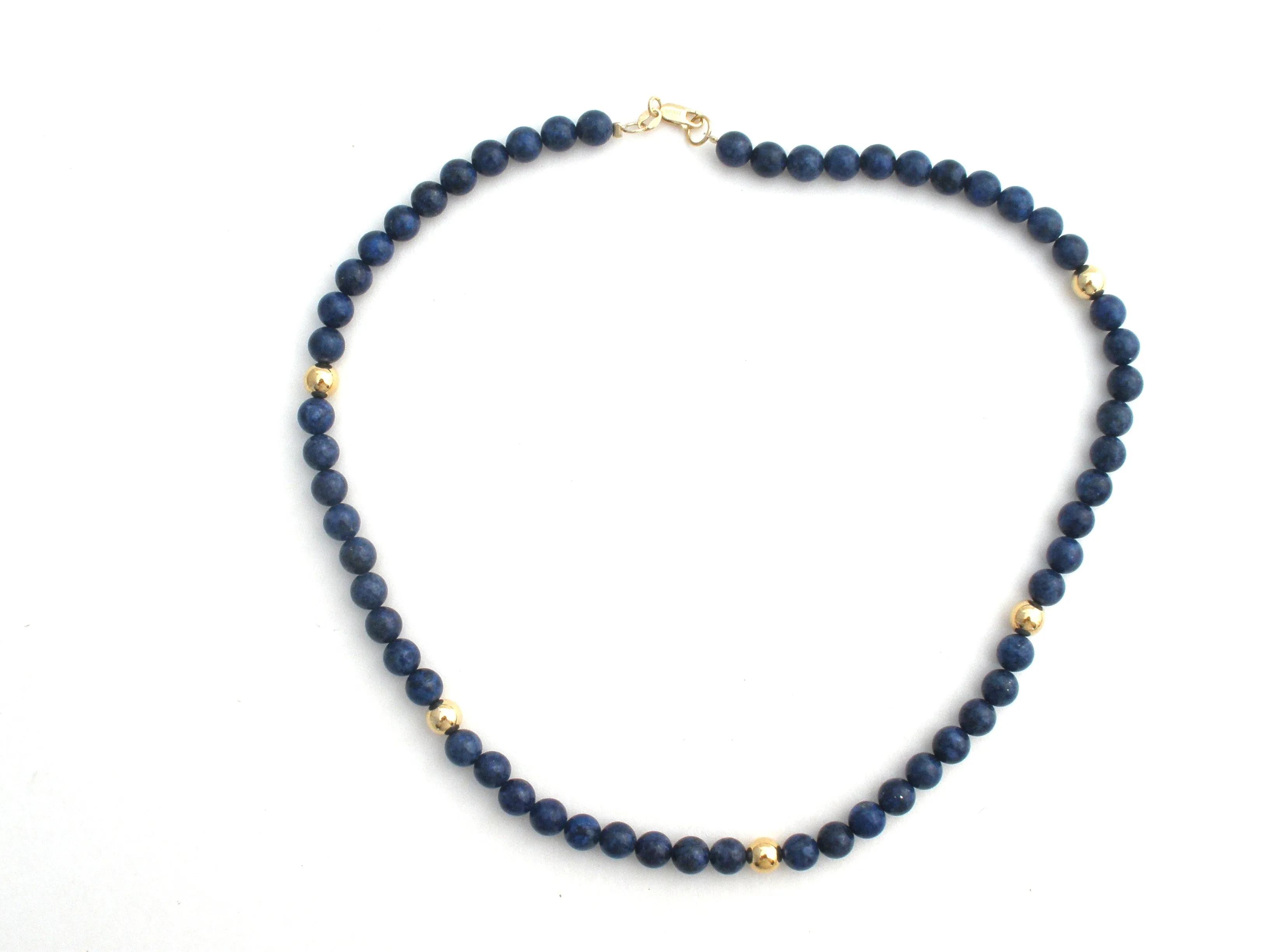 Lapis Lazuli Bead Necklace 925 Gold Plated 18.5" Long